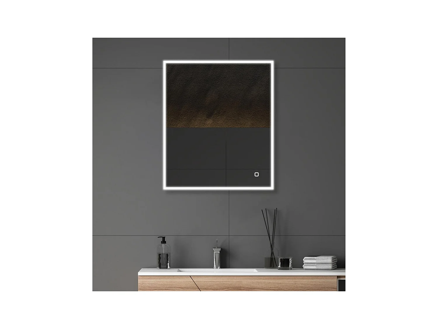 Miroir LED rectangulaire L60/80cm avec cadre rétro-éclairé