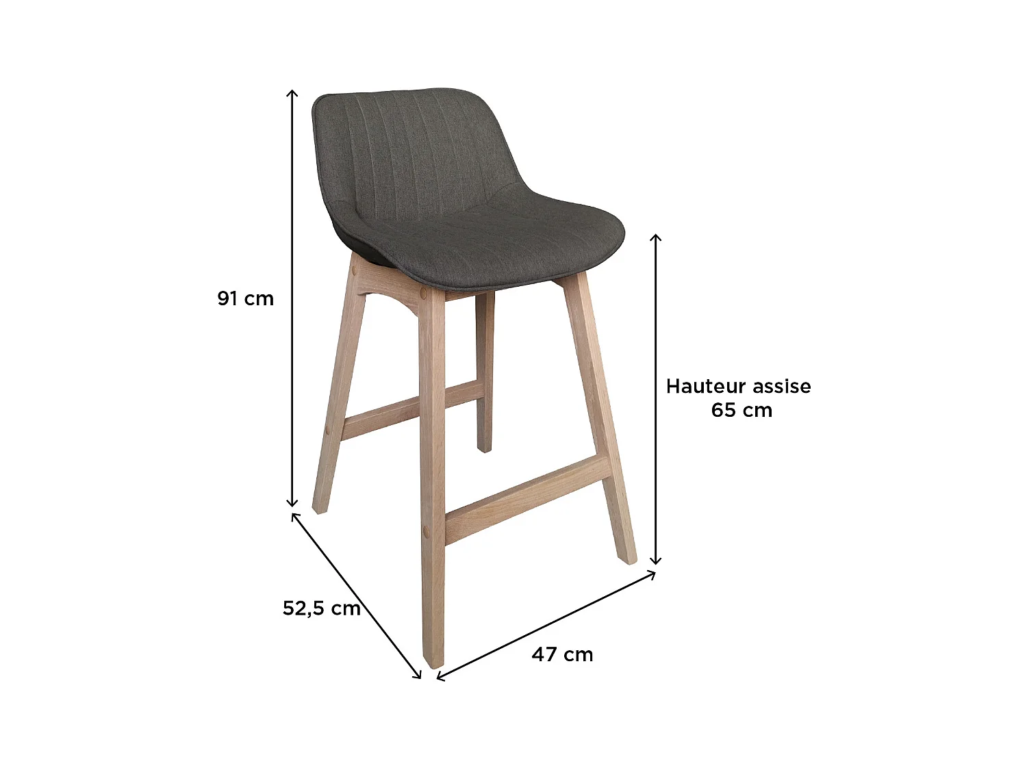 Lot de chaises d'îlot et bar en chêne et assise tissu H65cm