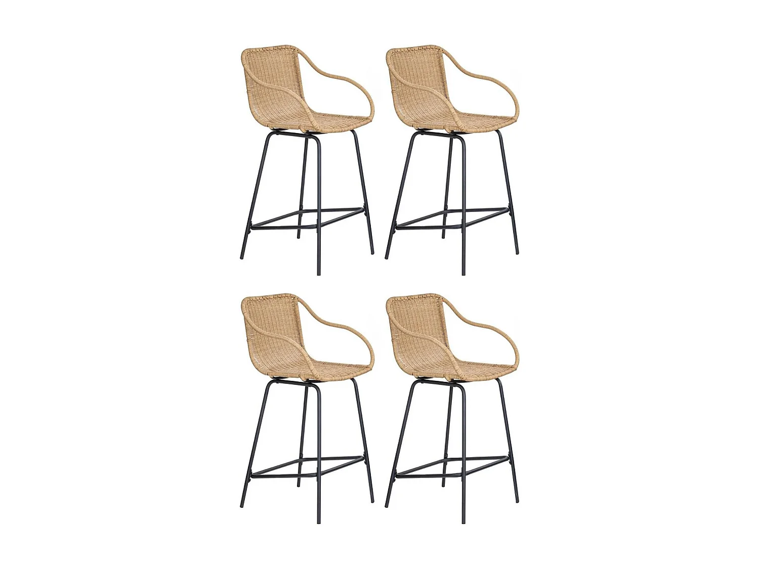 Set metalen eiland- en barstoelen met rotan zitting 65cm MOOREA