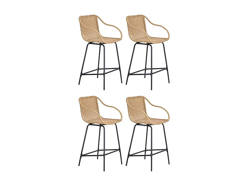 Lot de chaises d'ilot et bar en métal et assise en rotin H65cm