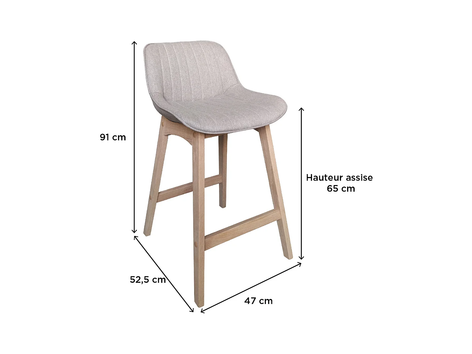 Set di sedie da bar e da isola in rovere con seduta in tessuto MELLOW da 65 cm