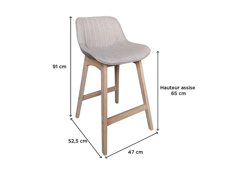 Conjunto de ilha e cadeiras de bar em carvalho com assento em tecido MELLOW de 65 cm