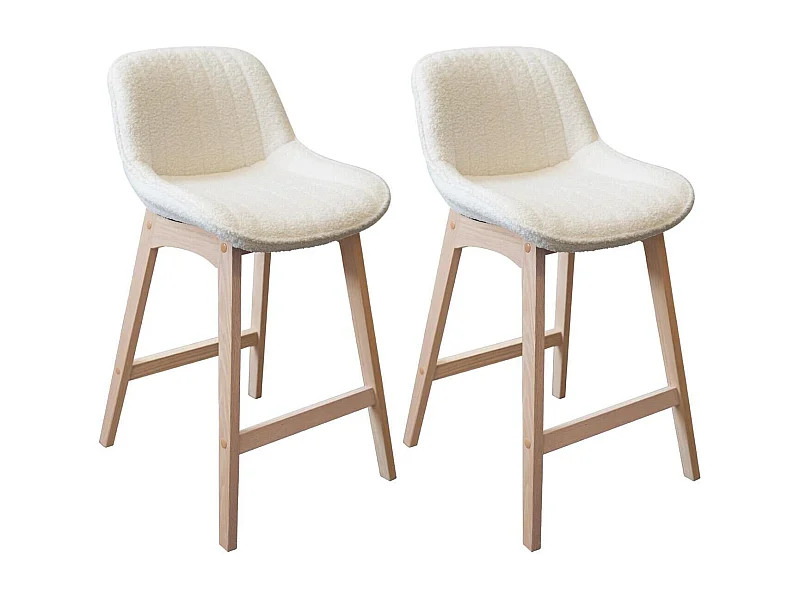 Conjunto de sillas de isla y bar de roble con asiento de tela de rizo MILK de 65 cm