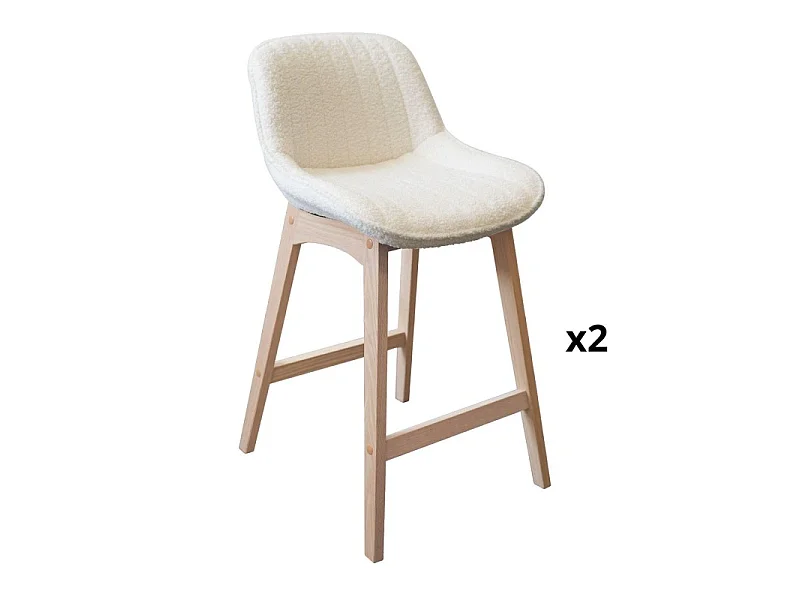 Lot de chaises MILK d'îlot et bar en chêne et assise tissu bouclette 65cm