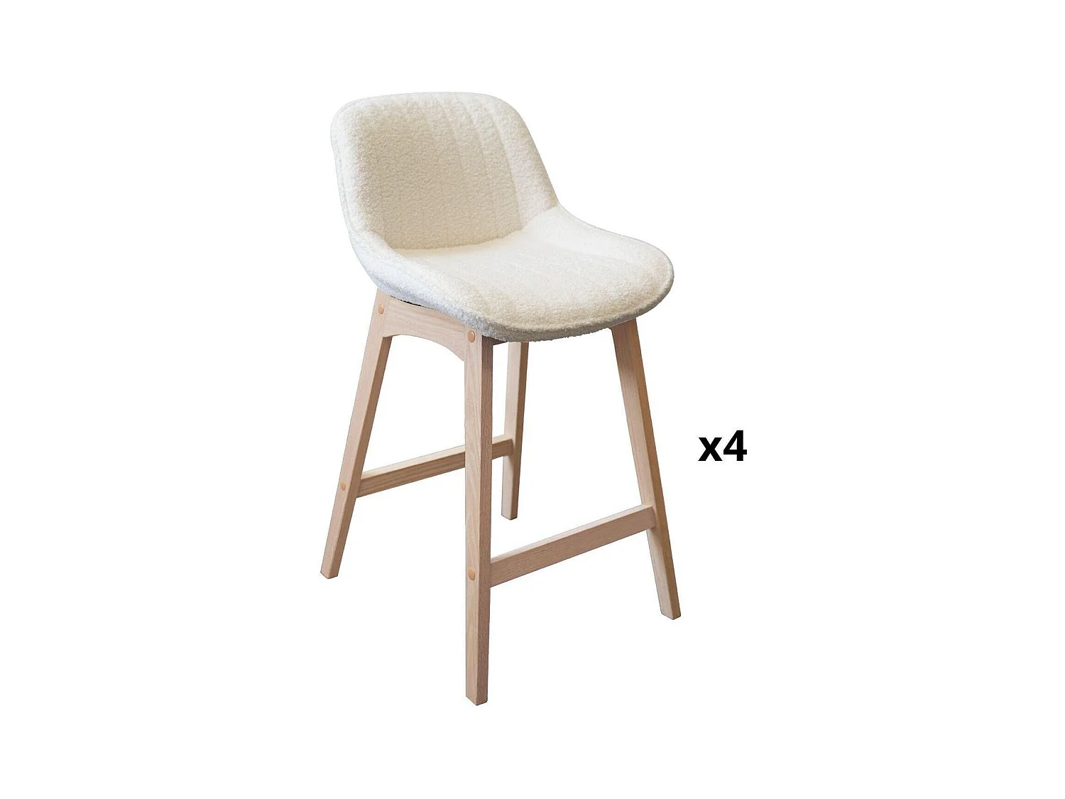 Lot de chaises d'îlot et bar en chêne et assise tissu bouclette H65cm