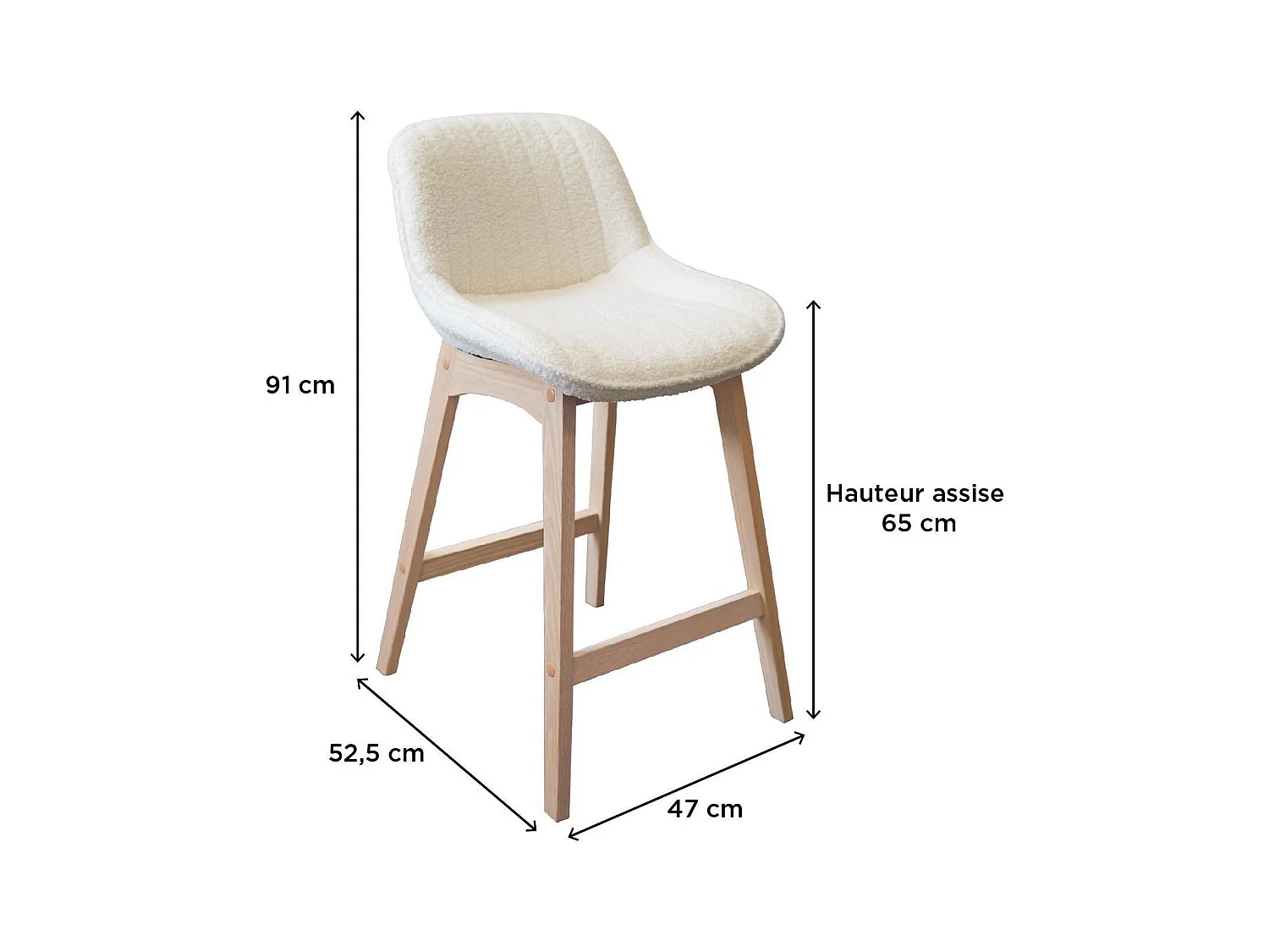 Lot de chaises d'îlot et bar en chêne et assise tissu bouclette H65cm