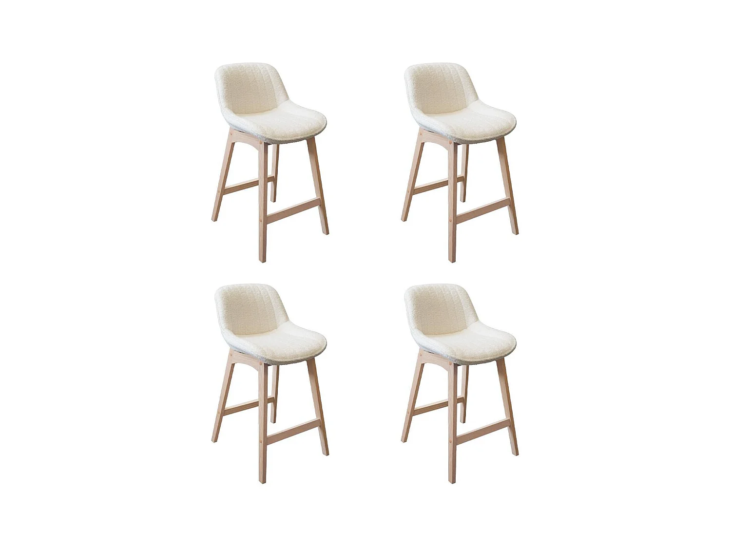 Lot de chaises d'îlot et bar en chêne et assise tissu bouclette H65cm