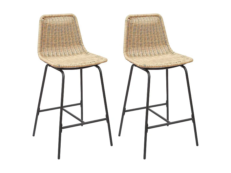 Set di sgabelli da bar e da isola in metallo con seduta in rattan 65 cm KUTA