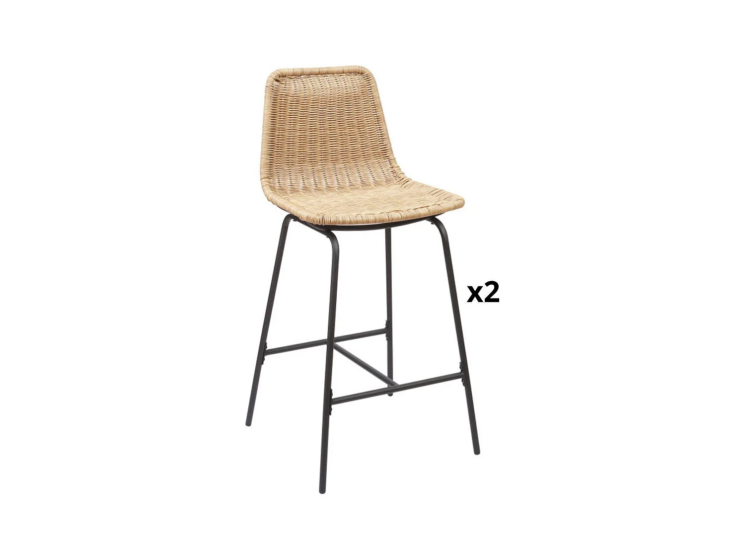 Set di sgabelli da bar e da isola in metallo con seduta in rattan 65 cm KUTA