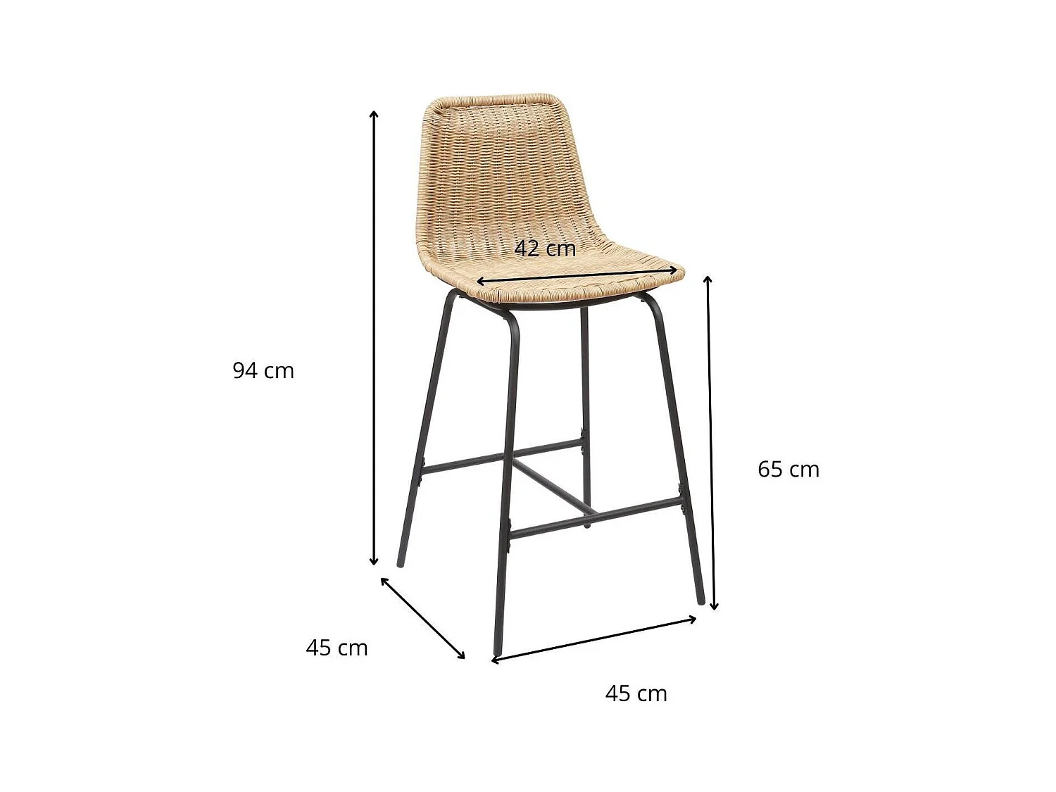Set di sgabelli da bar e da isola in metallo con seduta in rattan 65 cm KUTA