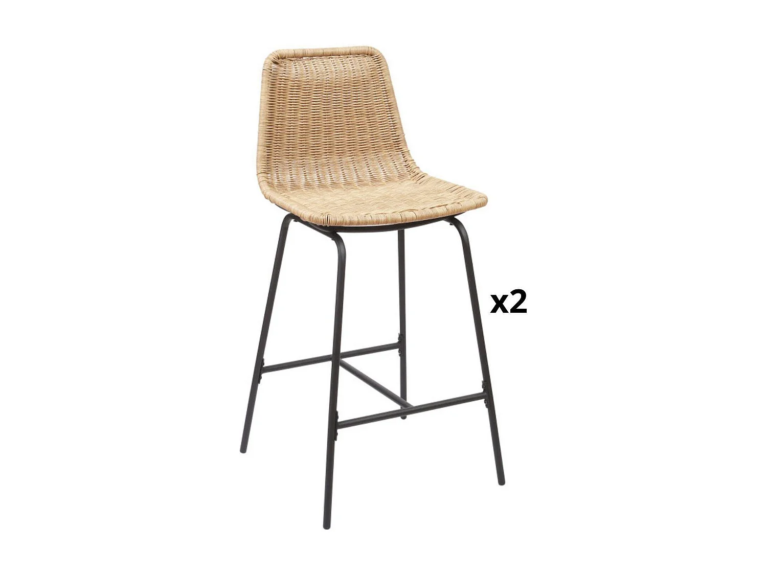Set di sgabelli da bar e da isola in metallo con seduta in rattan 65 cm KUTA