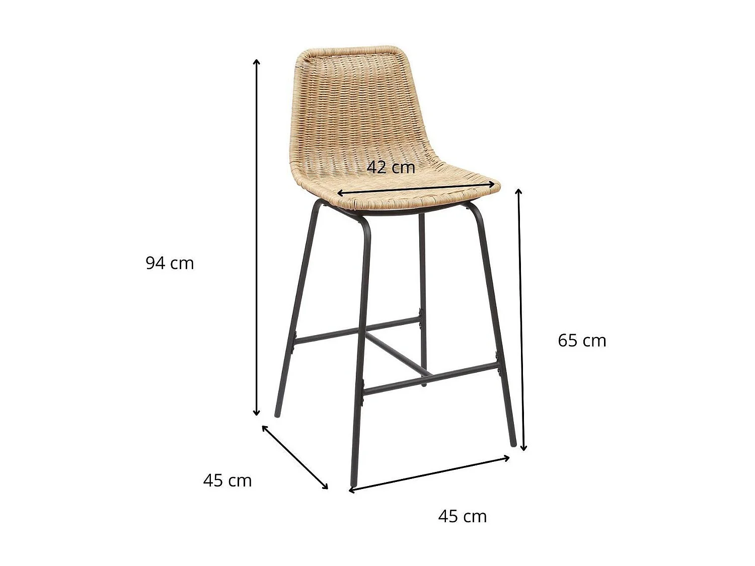 Set di sgabelli da bar e da isola in metallo con seduta in rattan 65 cm KUTA
