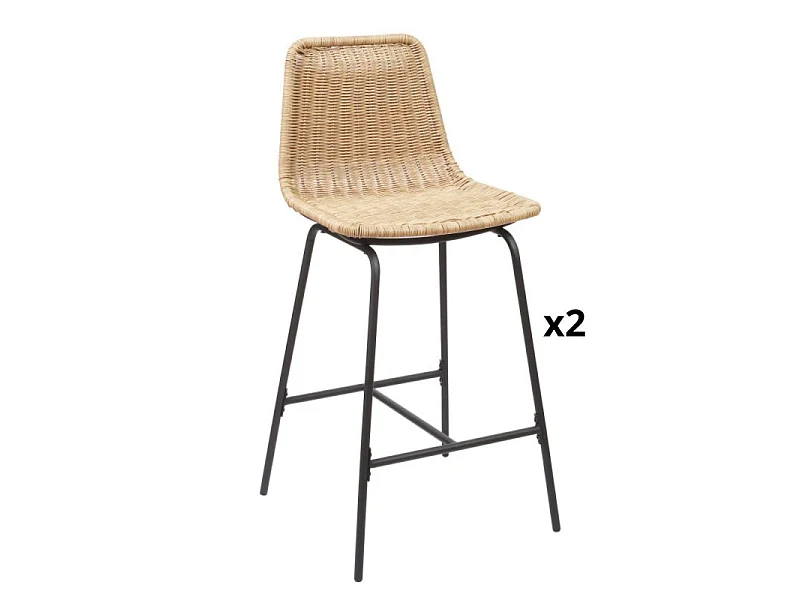 Zestaw metalowych krzeseł barowych i wyspowych z siedziskiem rattanowym 65 cm KUTA