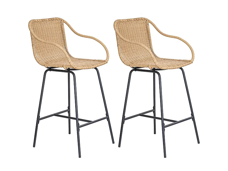 Set di sedie da bar e da isola in metallo con seduta in rattan 65 cm MOOREA