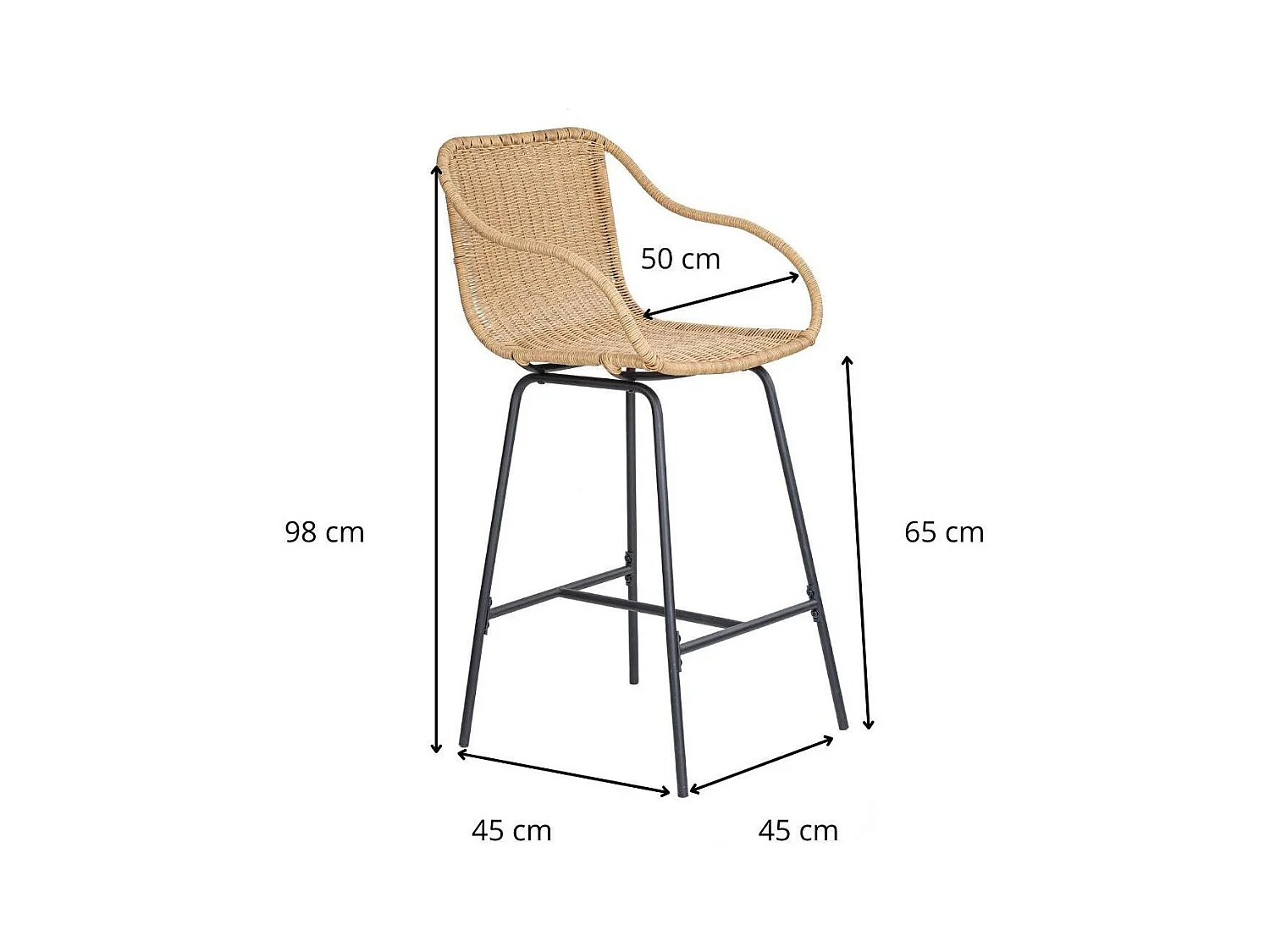 Bar- und Inselstühle aus Metall mit Rattansitz 65cm MOOREA