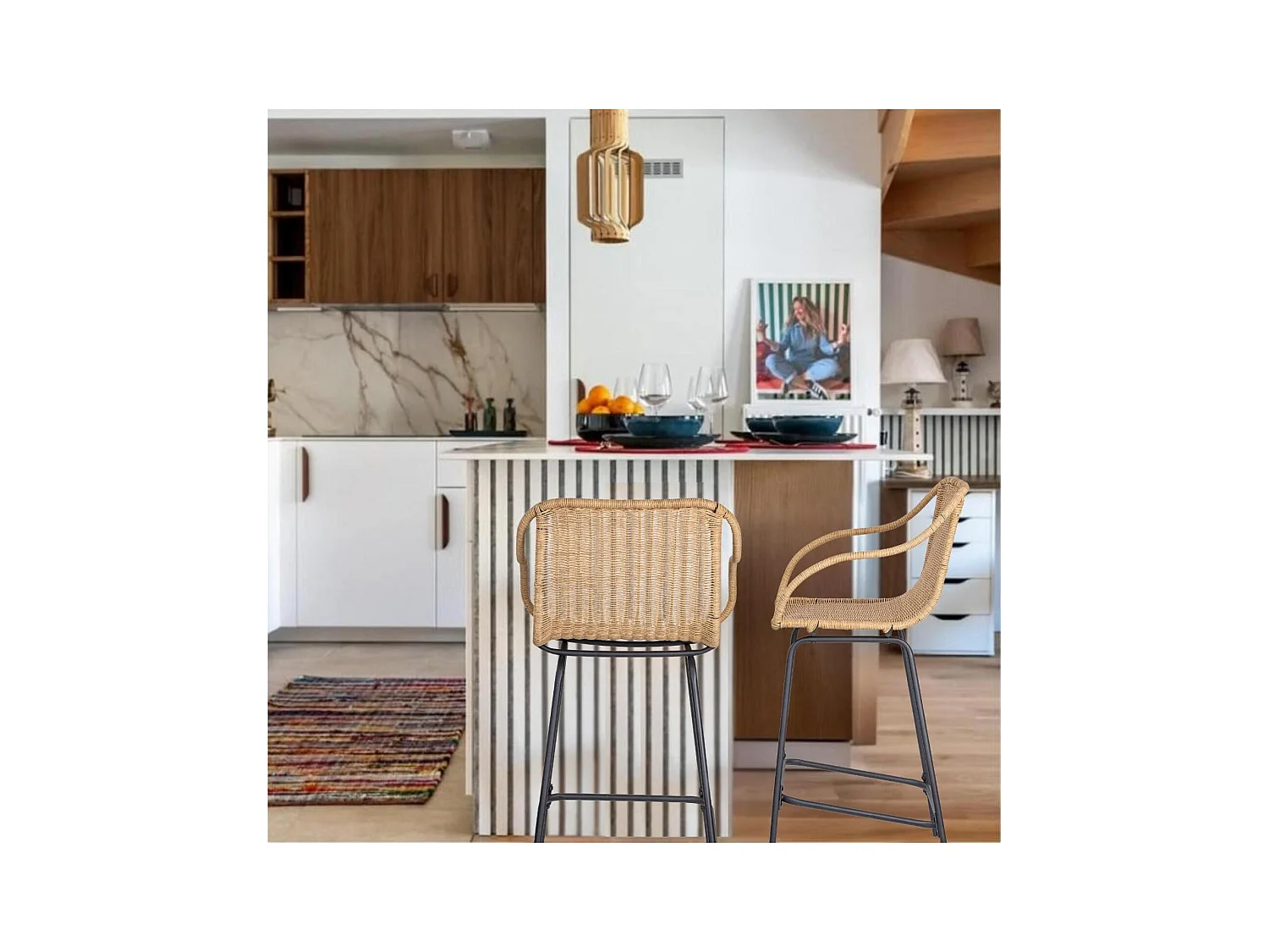 Bar- und Inselstühle aus Metall mit Rattansitz 65cm MOOREA