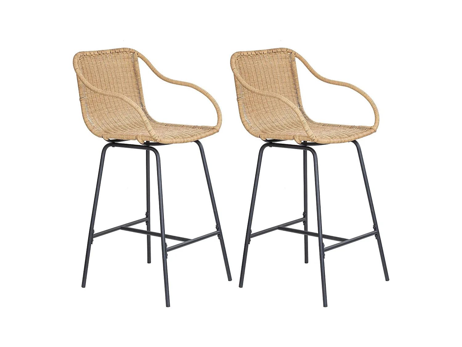 Conjunto de sillas de bar e isla de metal con asiento de ratán 65cm MOOREA
