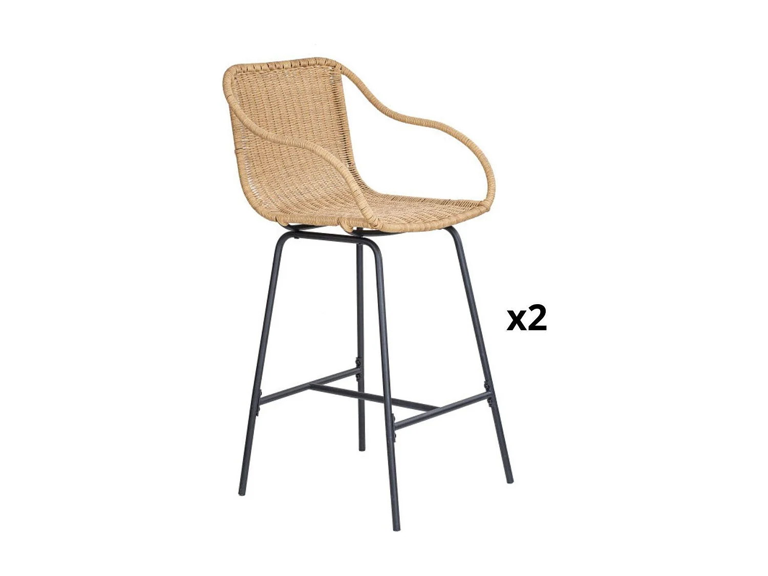 Set metalen bar- en eilandstoelen met rotan zitting 65cm MOOREA