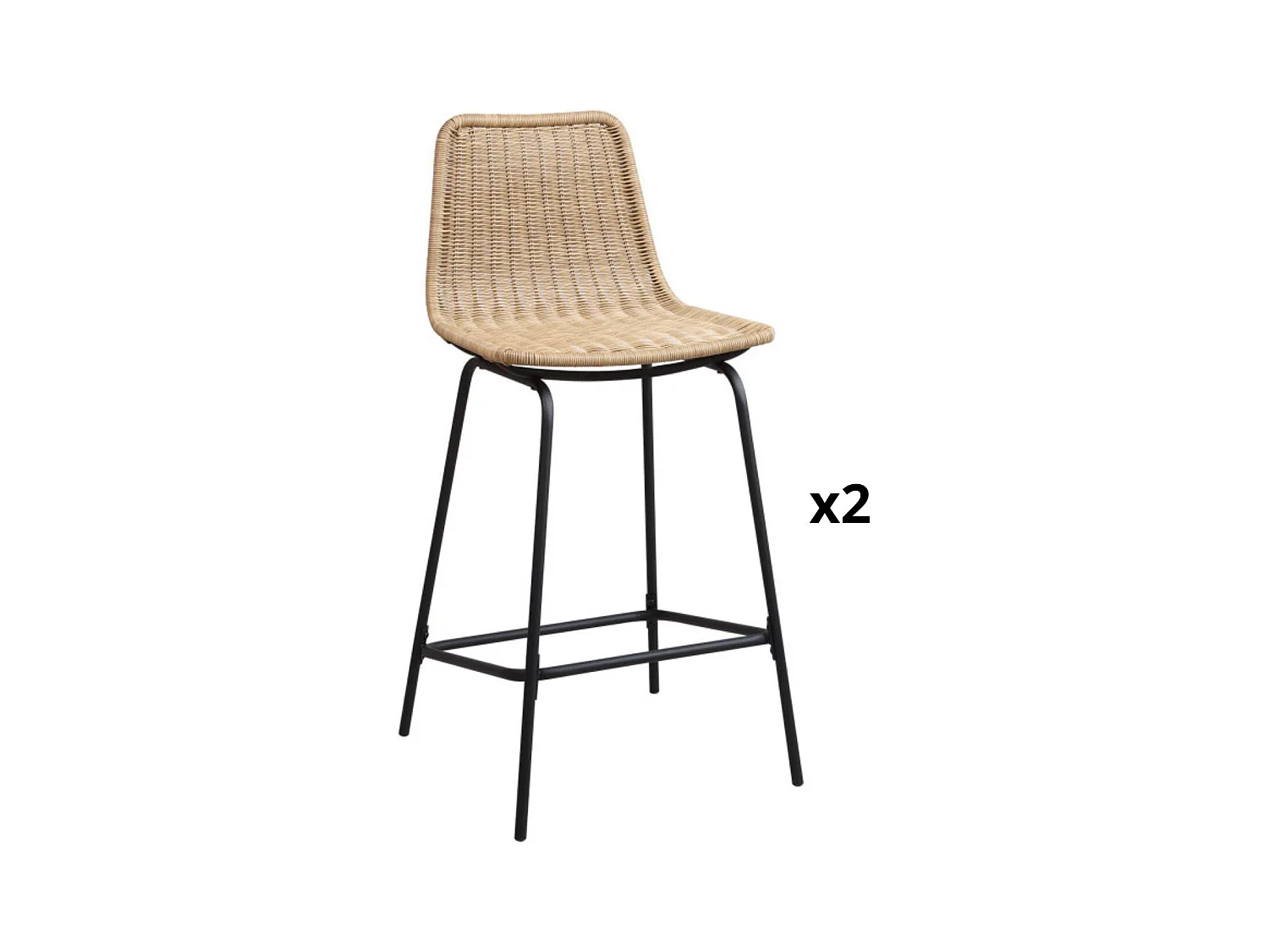 Set aus 65 cm BALI Metallinsel und Barhockern mit Rattansitz