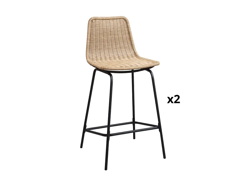 Zestaw 65 cm metalowych krzeseł wyspowych i barowych BALI z siedziskiem rattanowym