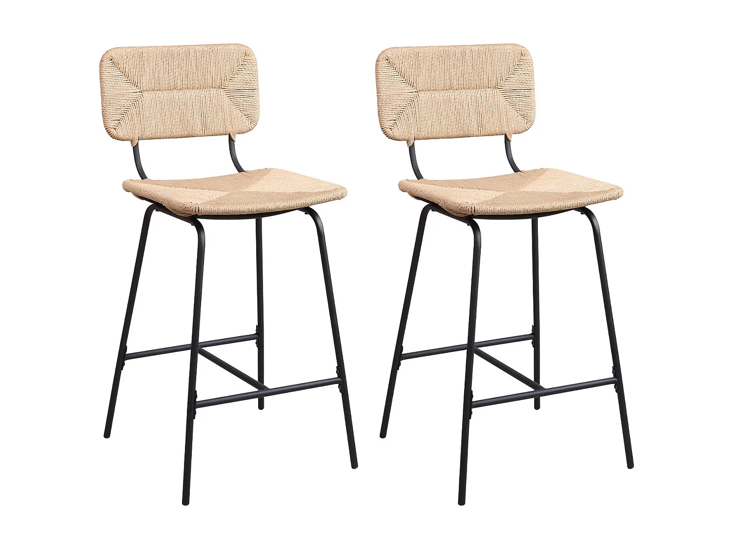 Barhocker-Set aus Metall und Inselhocker mit Rattansitz 65cm TIDRA