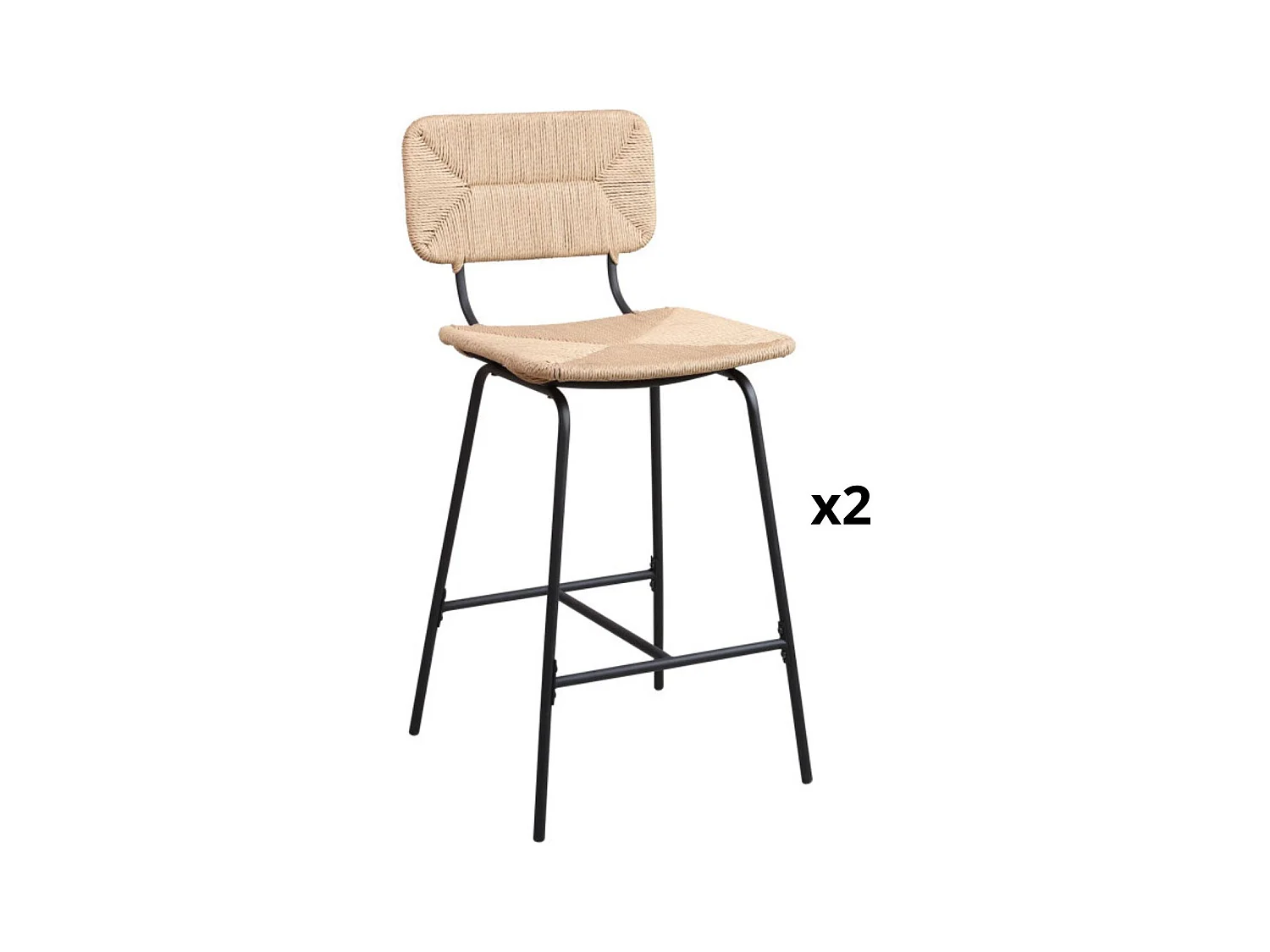 Barhocker-Set aus Metall und Inselhocker mit Rattansitz 65cm TIDRA