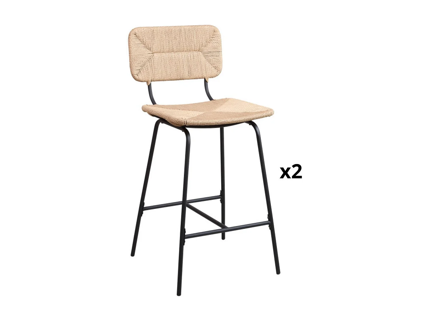 Set metalen bar- en eilandkrukken met rotan zitting 65cm TIDRA