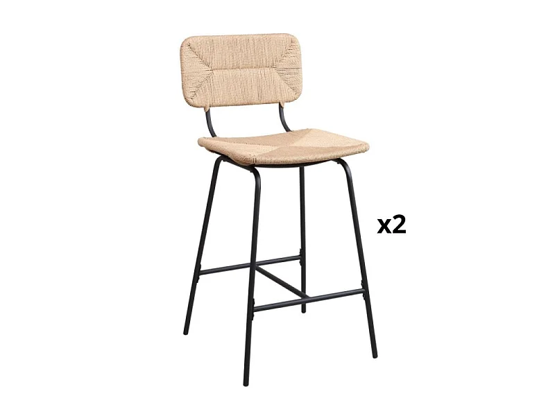 Zestaw metalowych krzeseł barowych i wyspowych z siedziskiem rattanowym 65 cm TIDRA