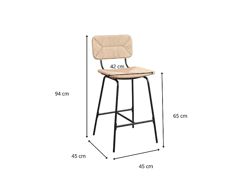 Zestaw metalowych krzeseł barowych i wyspowych z siedziskiem rattanowym 65 cm TIDRA