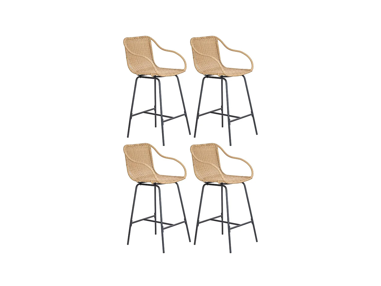 Conjunto de sillas de bar e isla de metal con asiento de ratán 65cm MOOREA