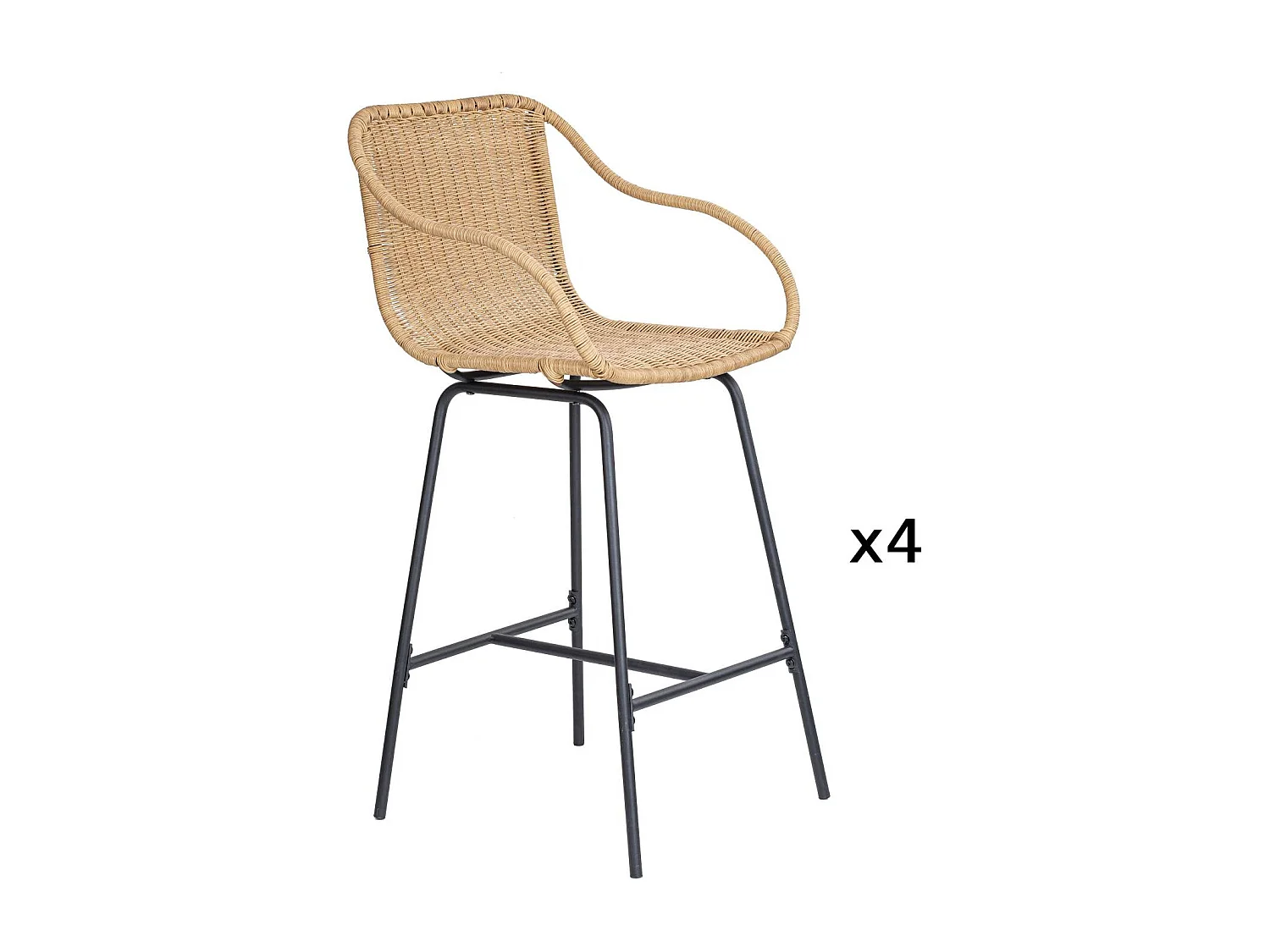 Set metalen bar- en eilandstoelen met rotan zitting 65cm MOOREA