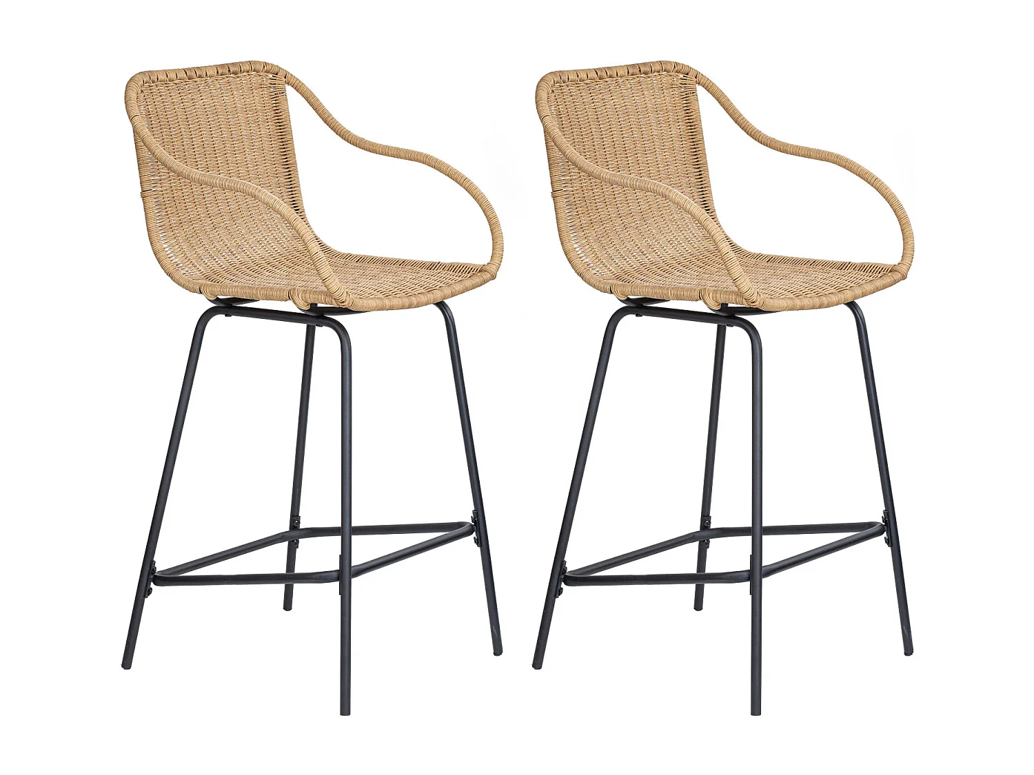 Set metalen eiland- en barstoelen met rotan zitting 65cm MOOREA