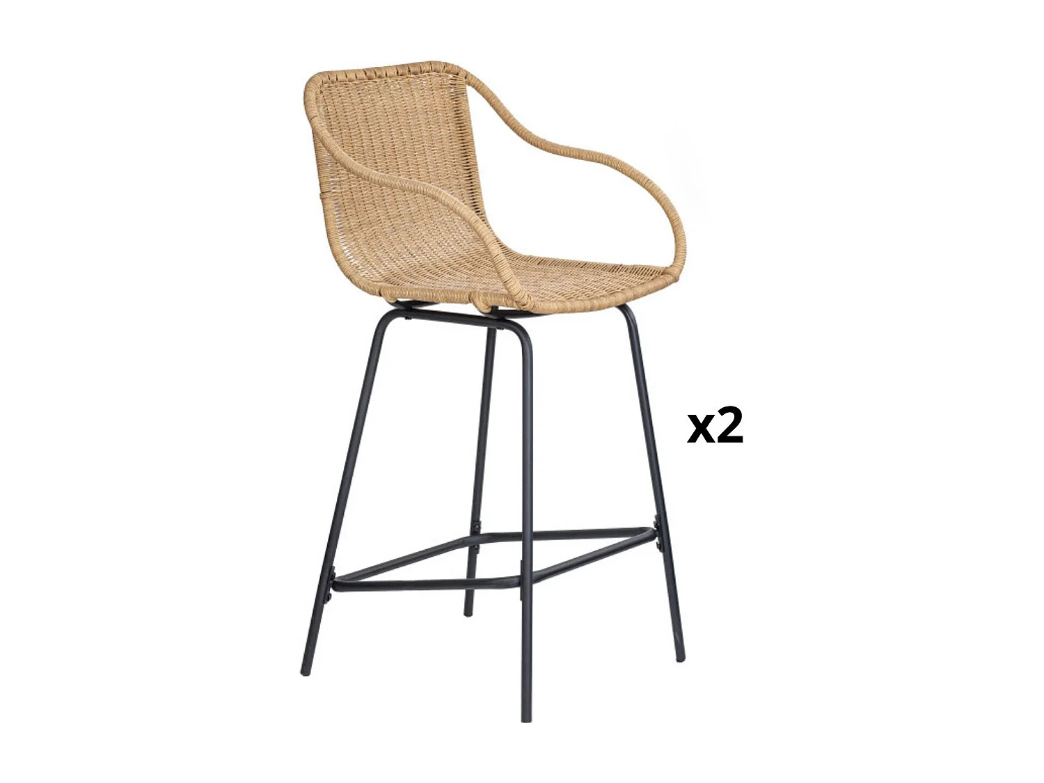Set metalen eiland- en barstoelen met rotan zitting 65cm MOOREA