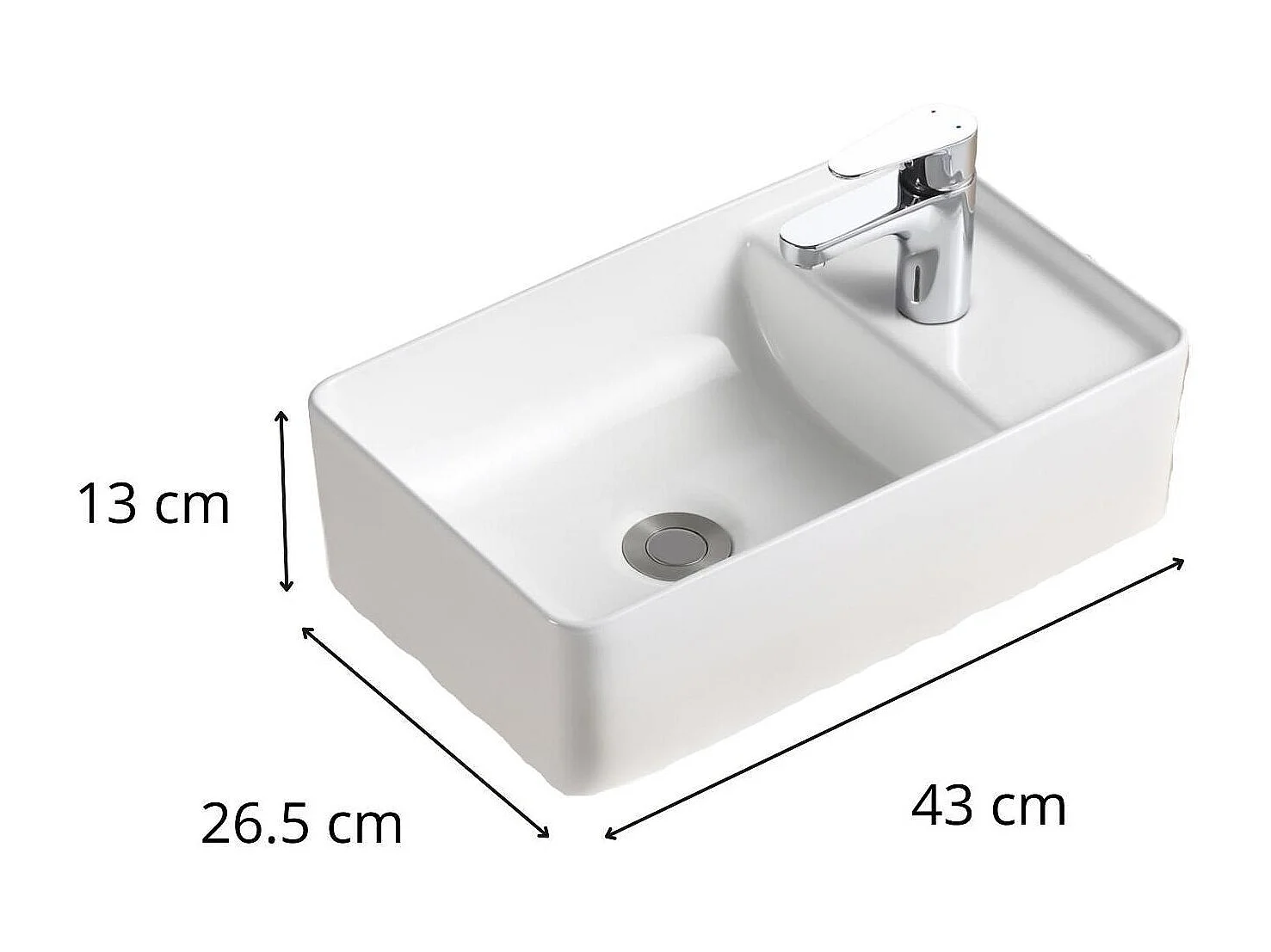 IDRO rechteckiges Aufsatzwaschbecken aus weißer Keramik 43x26,5cm