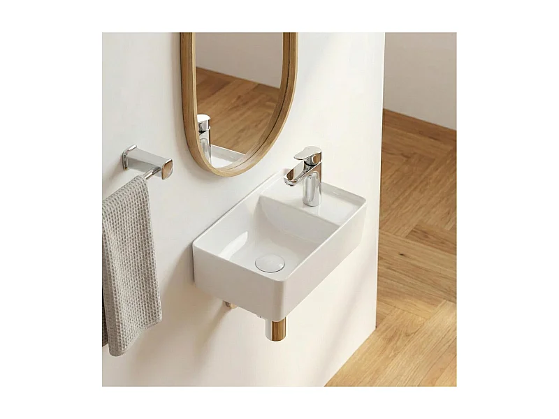 Lavabo da appoggio rettangolare in ceramica bianca 43x26,5cm IDRO
