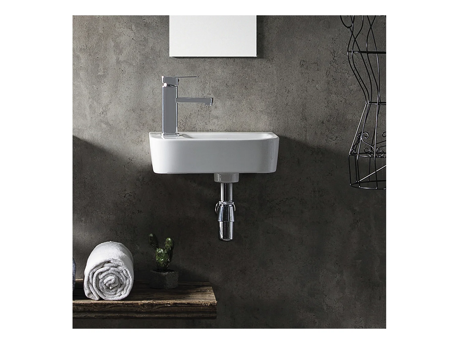 Lavabo de encimera o suspendido de cerámica blanca MOKI 43x26,5cm