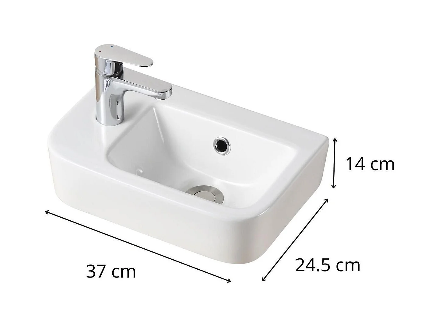 MOKI 43x26,5cm weißes Keramik-Aufsatz- oder Wandwaschbecken