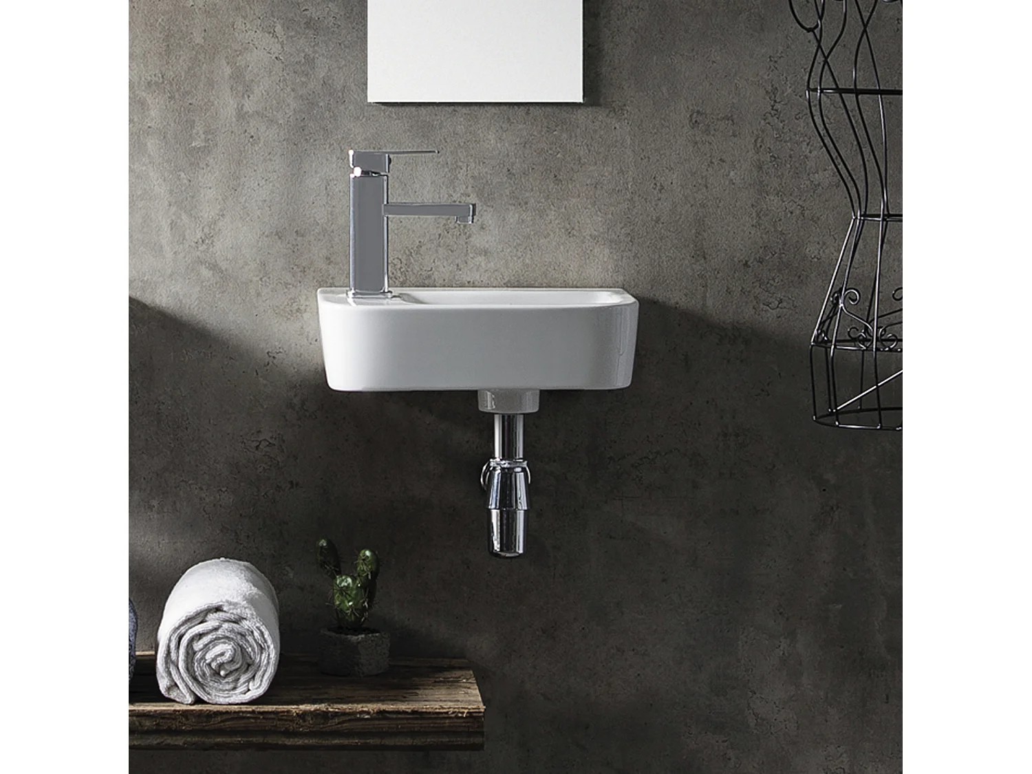 MOKI 43x26,5cm weißes Keramik-Aufsatz- oder Wandwaschbecken