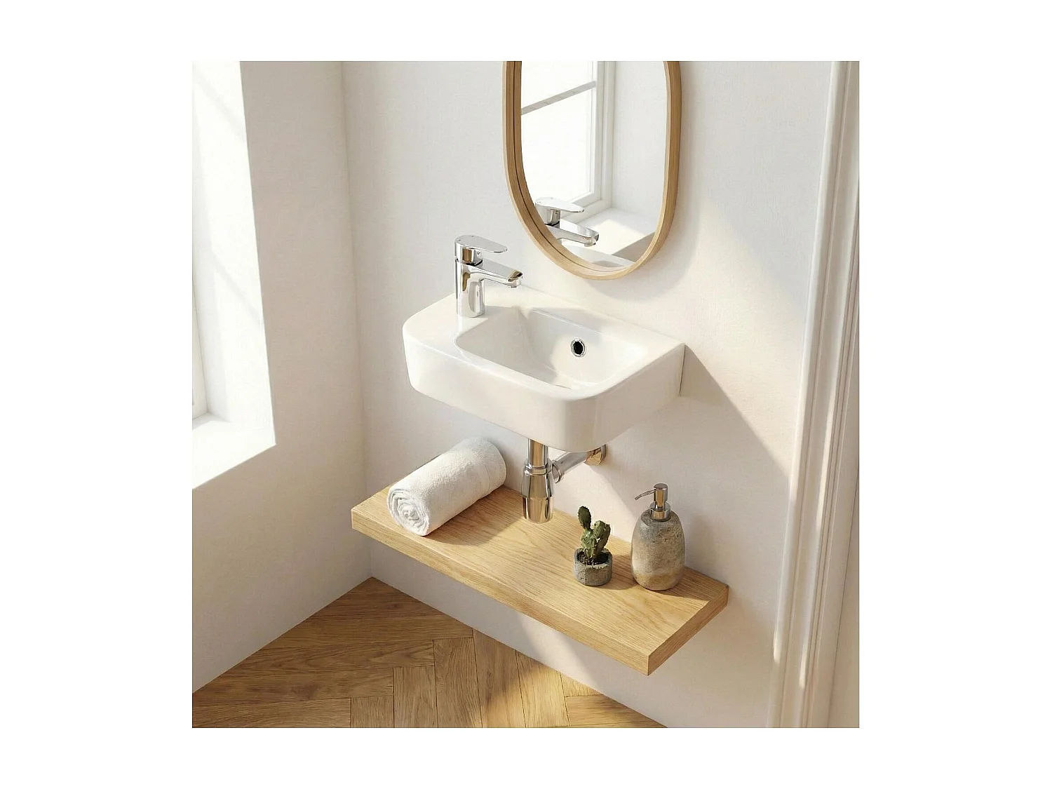 MOKI 43x26,5cm weißes Keramik-Aufsatz- oder Wandwaschbecken