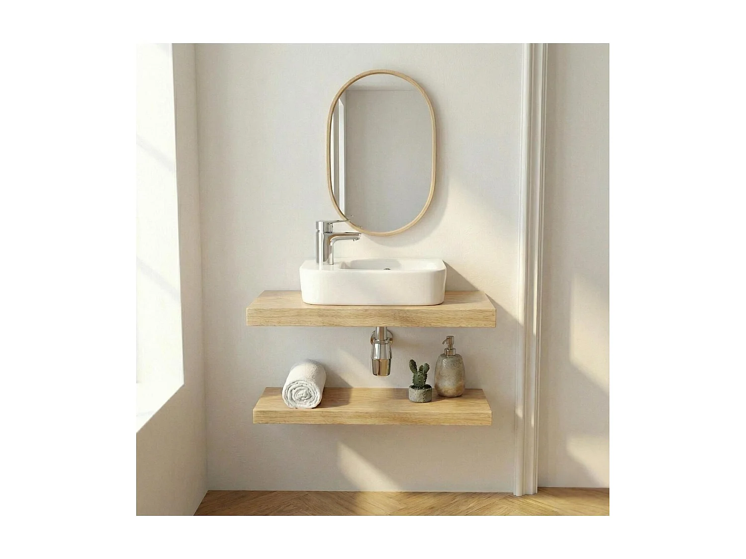 MOKI 43x26,5cm weißes Keramik-Aufsatz- oder Wandwaschbecken