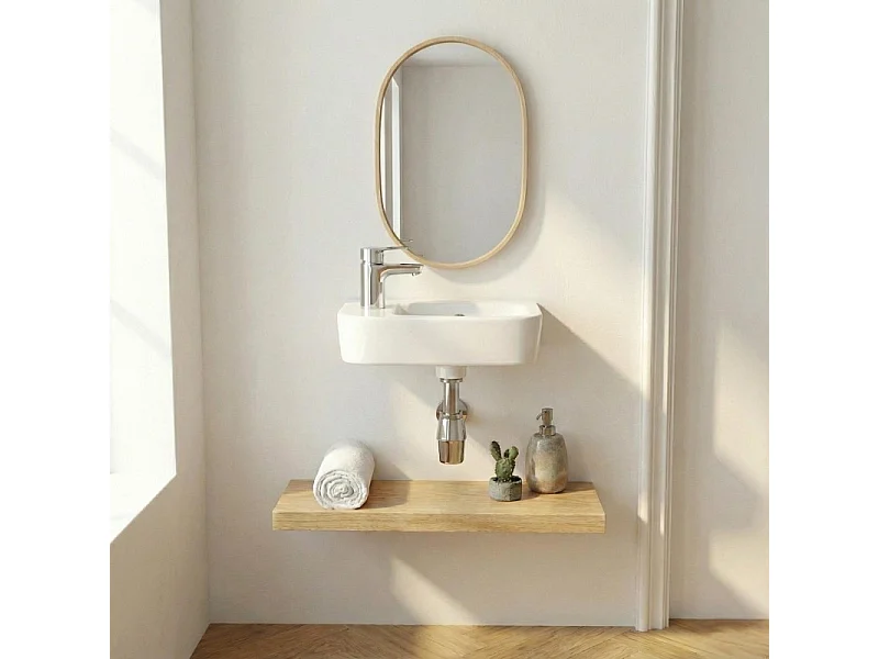 Umywalka ceramiczna MOKI 43x26,5cm biała, nablatowa lub wisząca