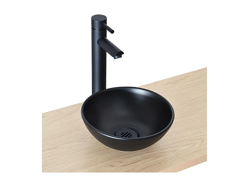 Vasque lave-mains à poser ronde en céramique noir 26cm