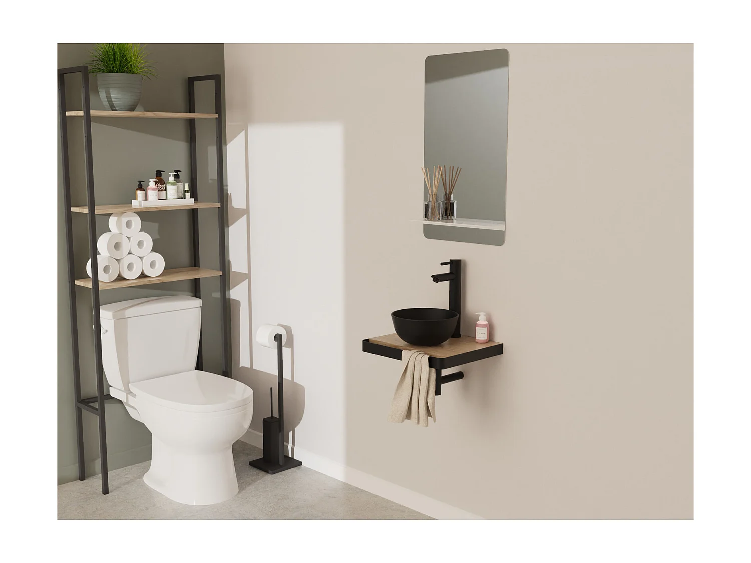 Vasque lave-mains à poser ronde en céramique noir 26cm