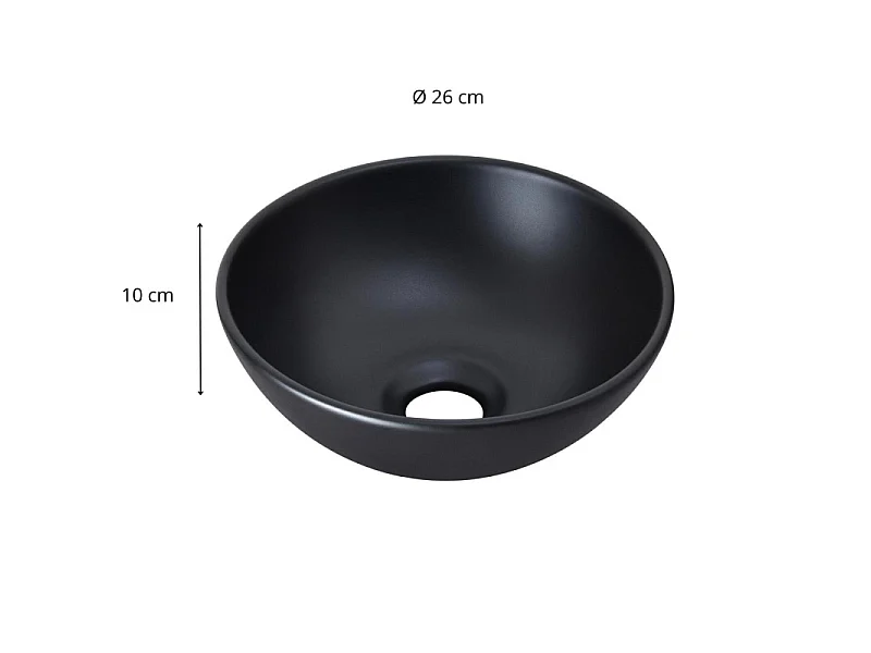 Lavabo sobre encimera redondo de cerámica negra SOHO de 26 cm