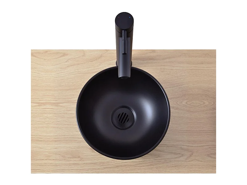 Lavabo sobre encimera redondo de cerámica negra SOHO de 26 cm