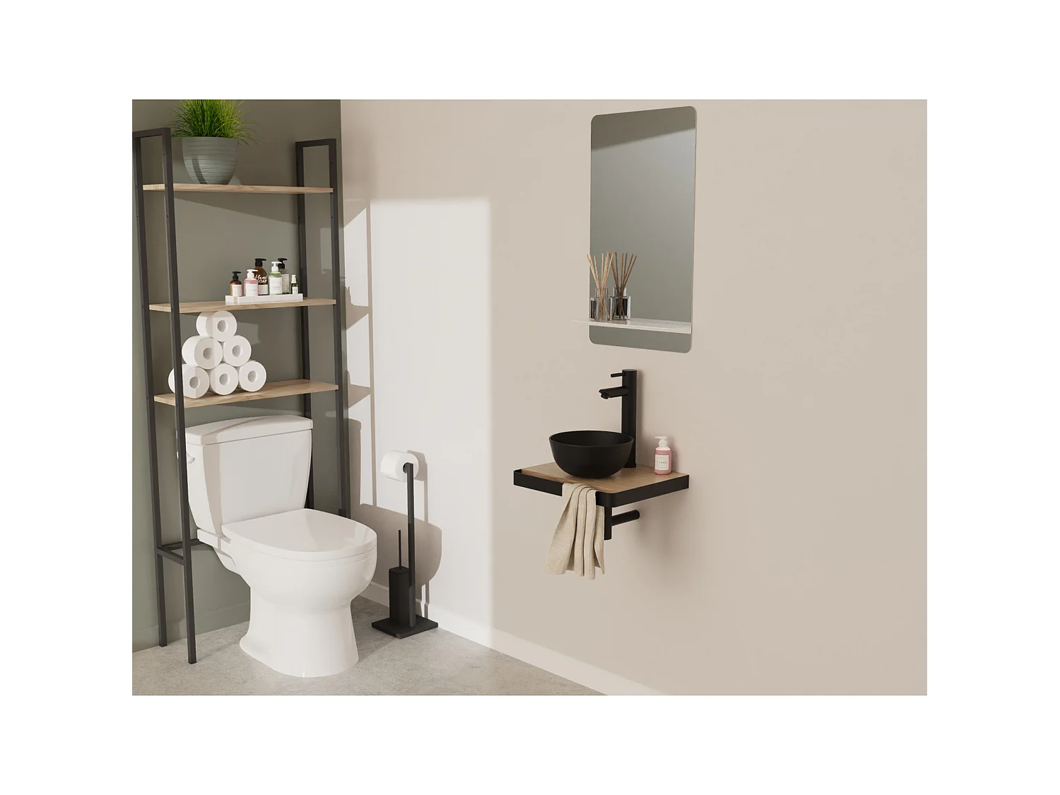 Lavabo sobre encimera redondo de cerámica negra SOHO de 26 cm