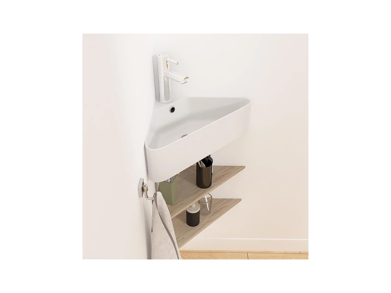 Lavabo de esquina suspendido de cerámica blanca MARGAUX de 42,5 cm