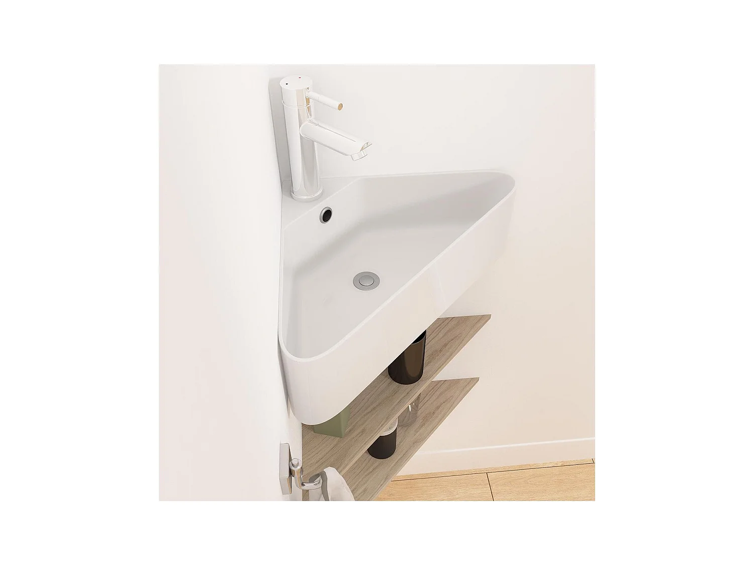 Lavabo de esquina suspendido de cerámica blanca MARGAUX de 42,5 cm