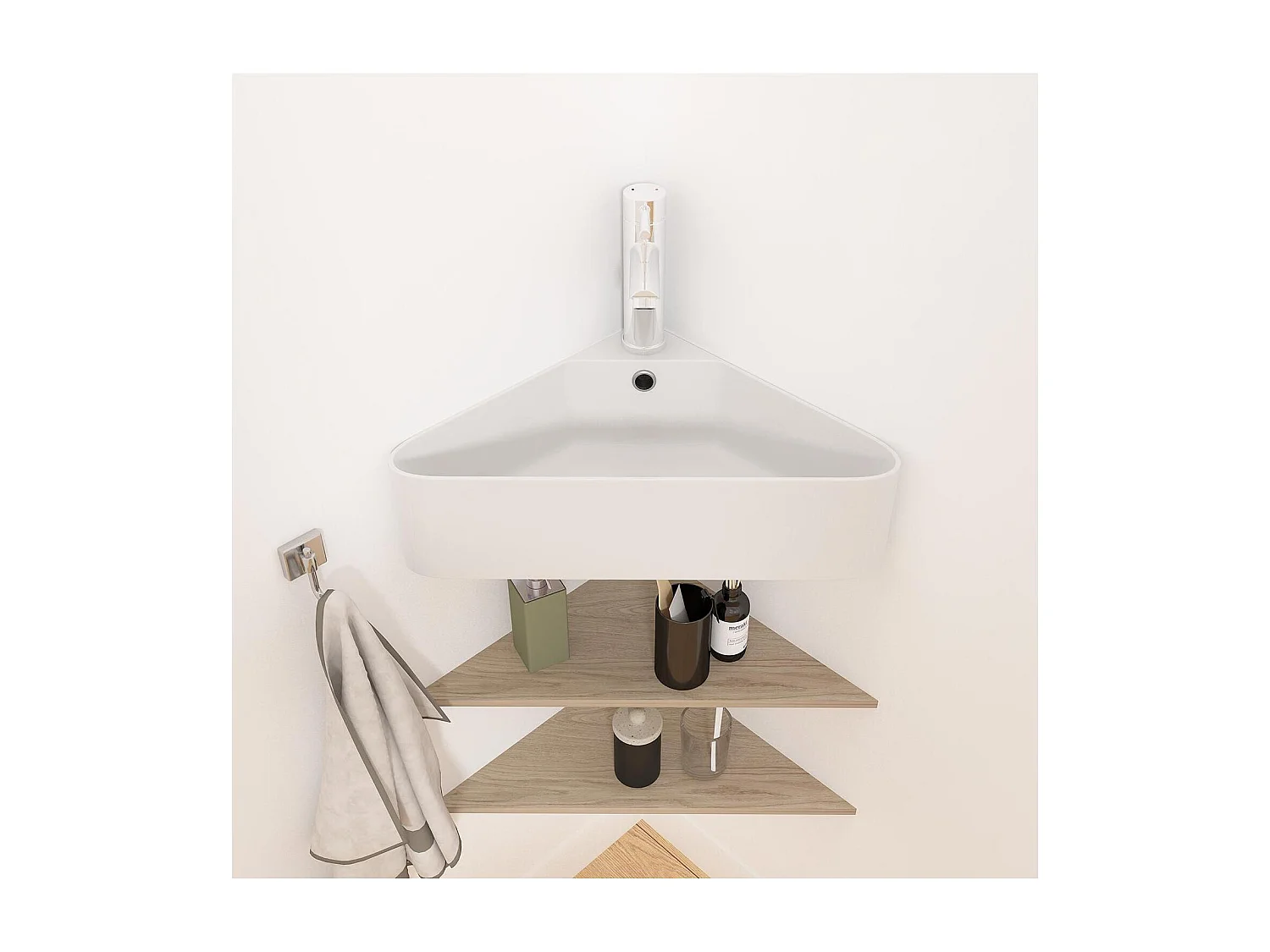 MARGAUX 42,5 cm weißes Eckwaschbecken aus Keramik zur Wandmontage