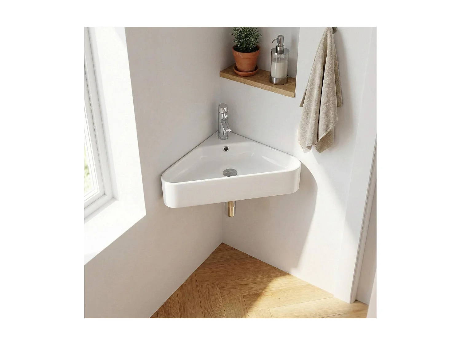 Vasque à suspendre d'angle en céramique blanche 42,5cm